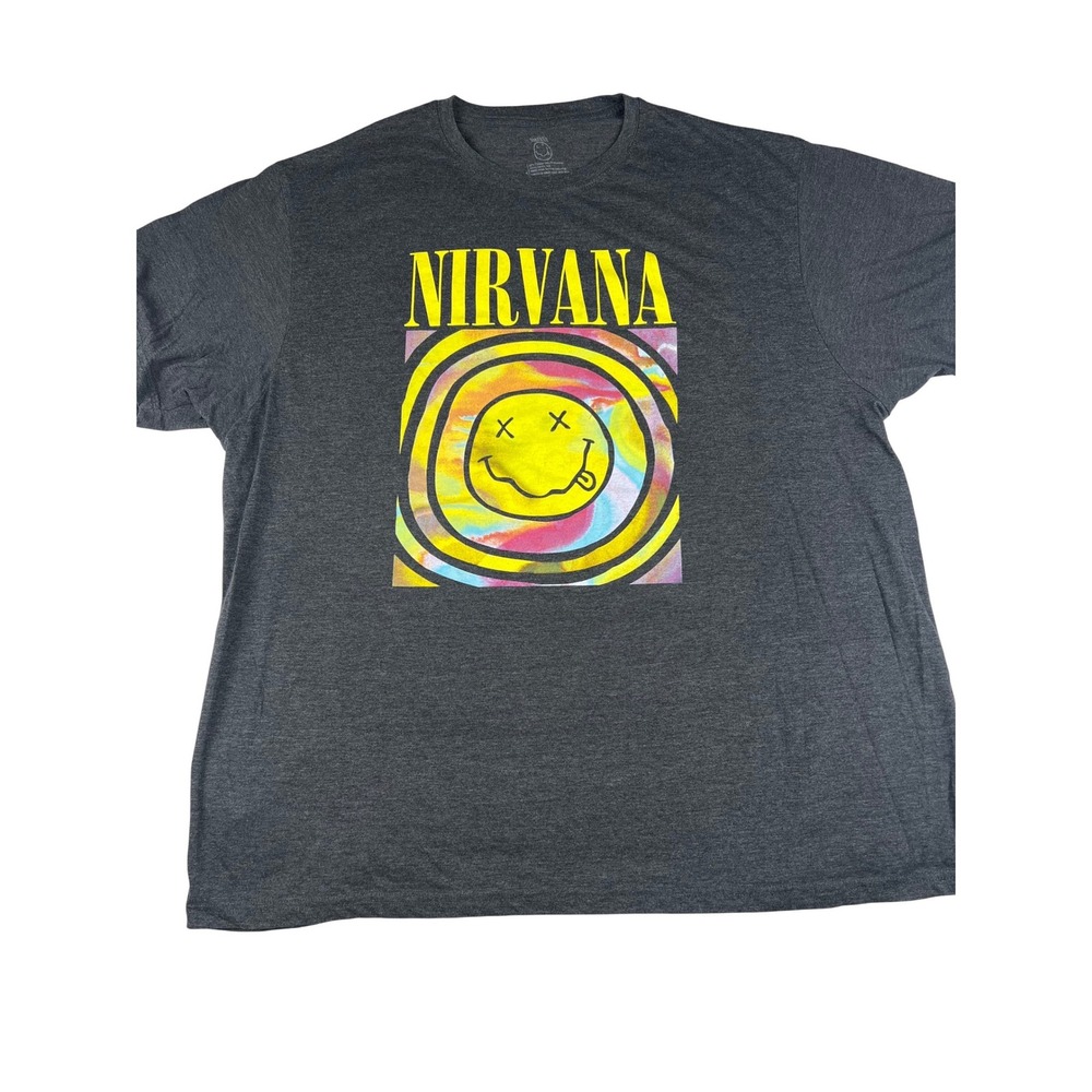 Nirvana Graphic T-Shirt 2X Tie Dye Smiley Face Grunge Streetwear Festival 90s